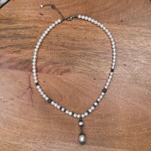 Pearl Necklace Vintage Style‎ Silver Tone Dangle Pendant Bridal Jewelry